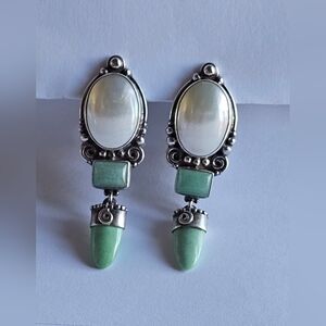Sajen Sterling Silver Jade & Mother of Pearl Clip-On Earrings